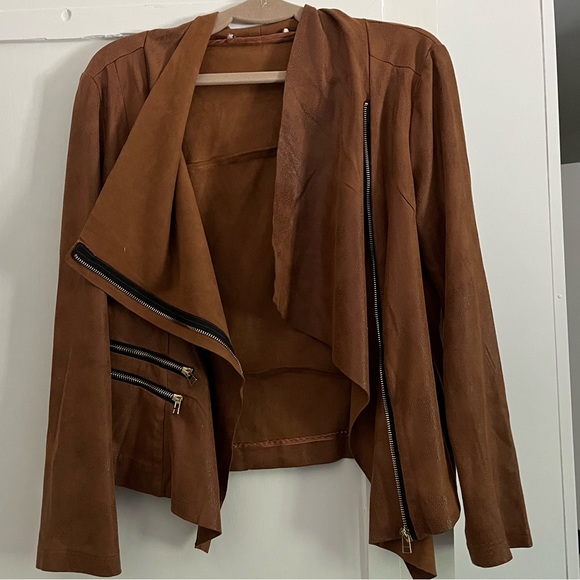 Soft, brown, faux leather moto jacket - Picture 2 of 4